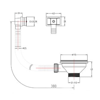 Black Basket Strainer Kitchen Sink Waste with Square Overflow - 90mm Secondary image