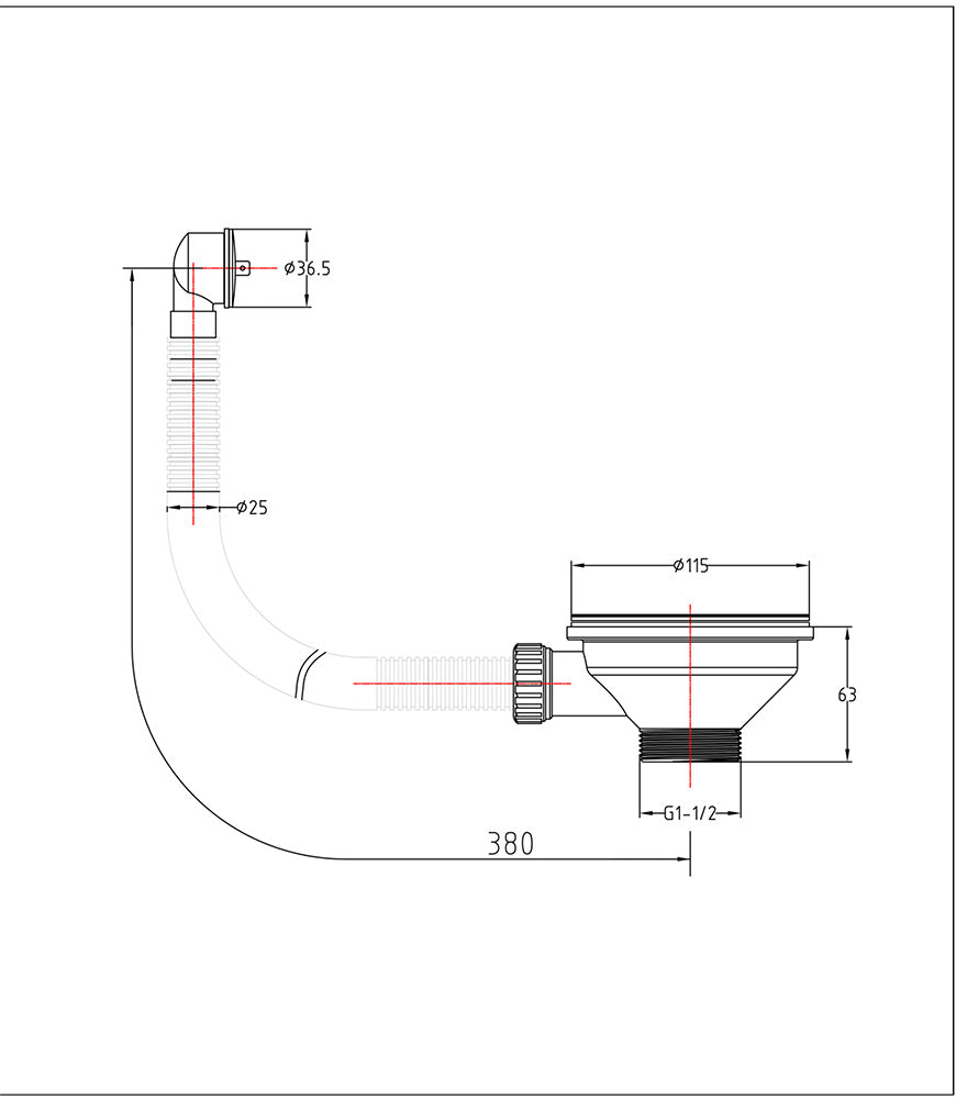 Black Basket Strainer Kitchen Sink Waste with Overflow Pipe and Cover - 90mm