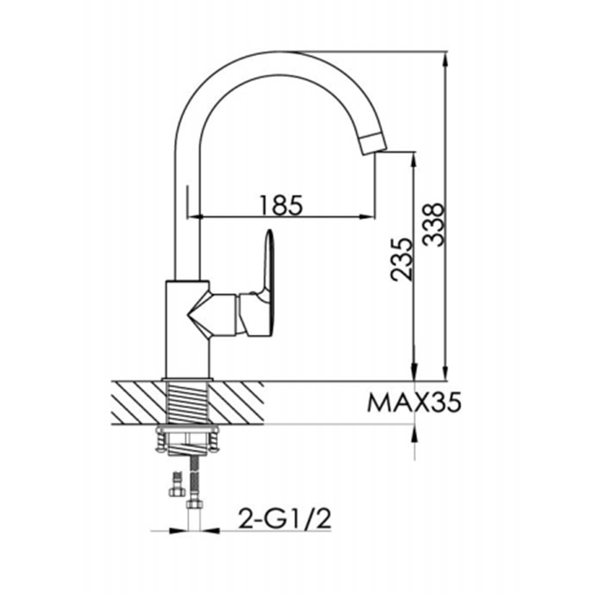 Kitchen Mixer Tap Technical Drawing