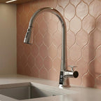 kitchen tap with temperature display and pull out spray hose