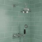 large traditional shower head and arm
