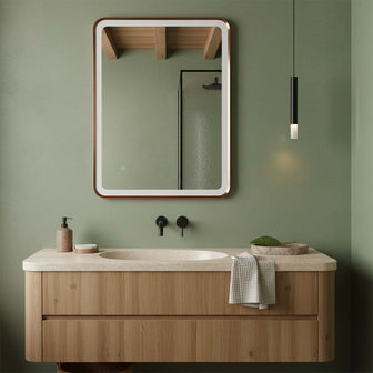 Rectangular LED Bathroom Mirror with Demister and Touch Sensor Brushed Bronze Frame Secondary image