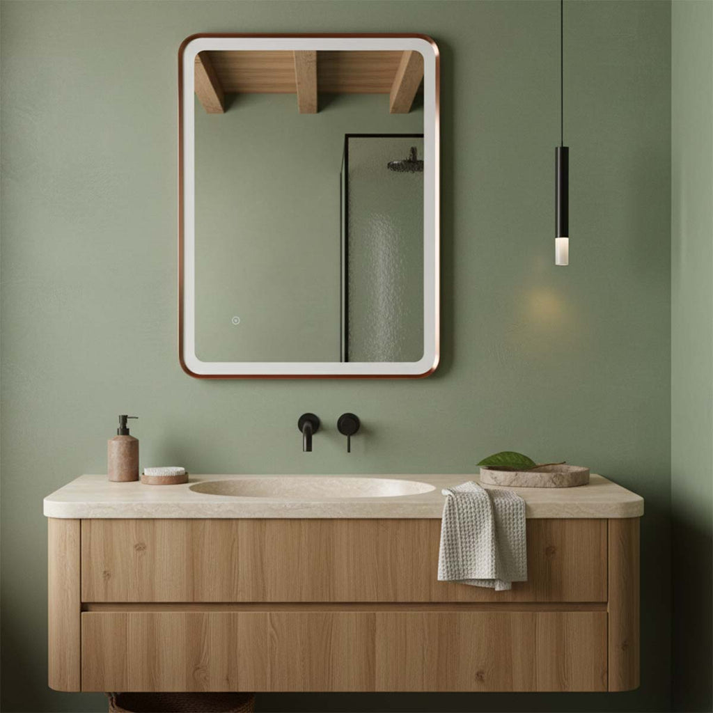 led rectangular bathroom mirror with light - bronze 