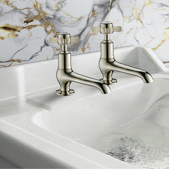 Traditional Long Nose Basin Pillar Taps - Nickel Finish Main image