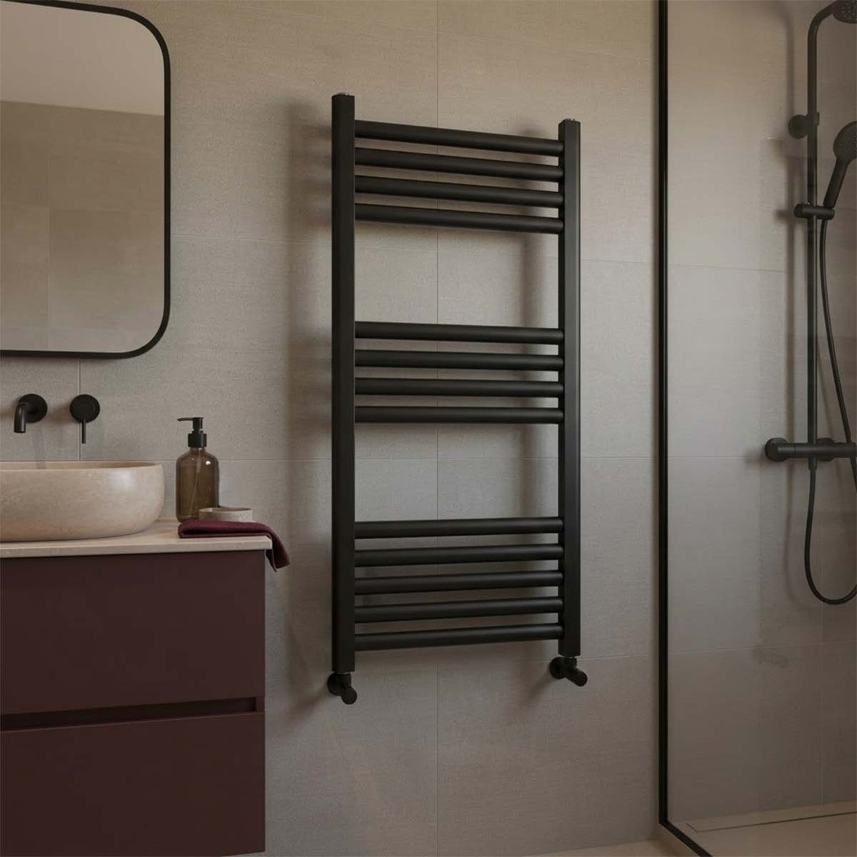 matt black 800mm x 400mm towel warmer