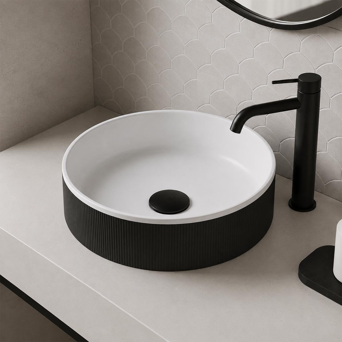 matt black and white ceramic countertop  basin