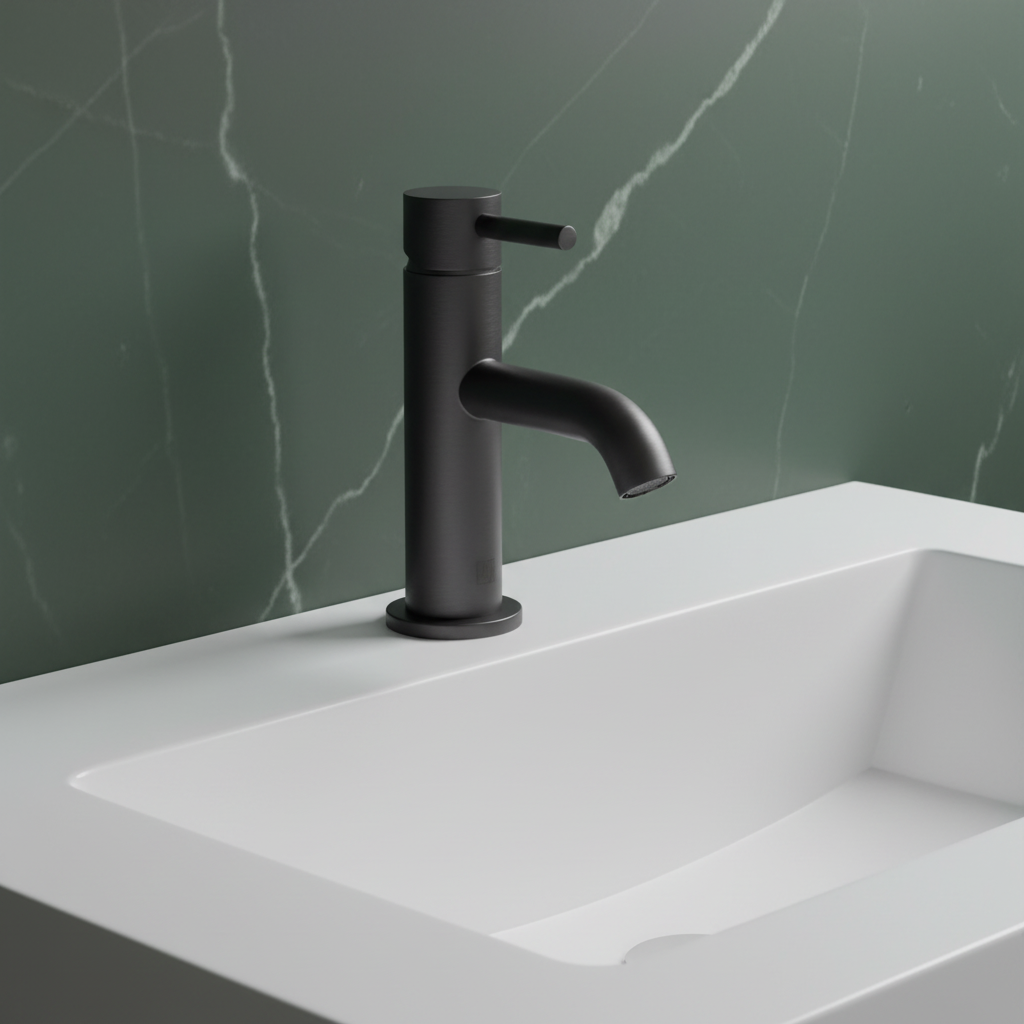 matt black basin mixer tap deck mounted  Main image