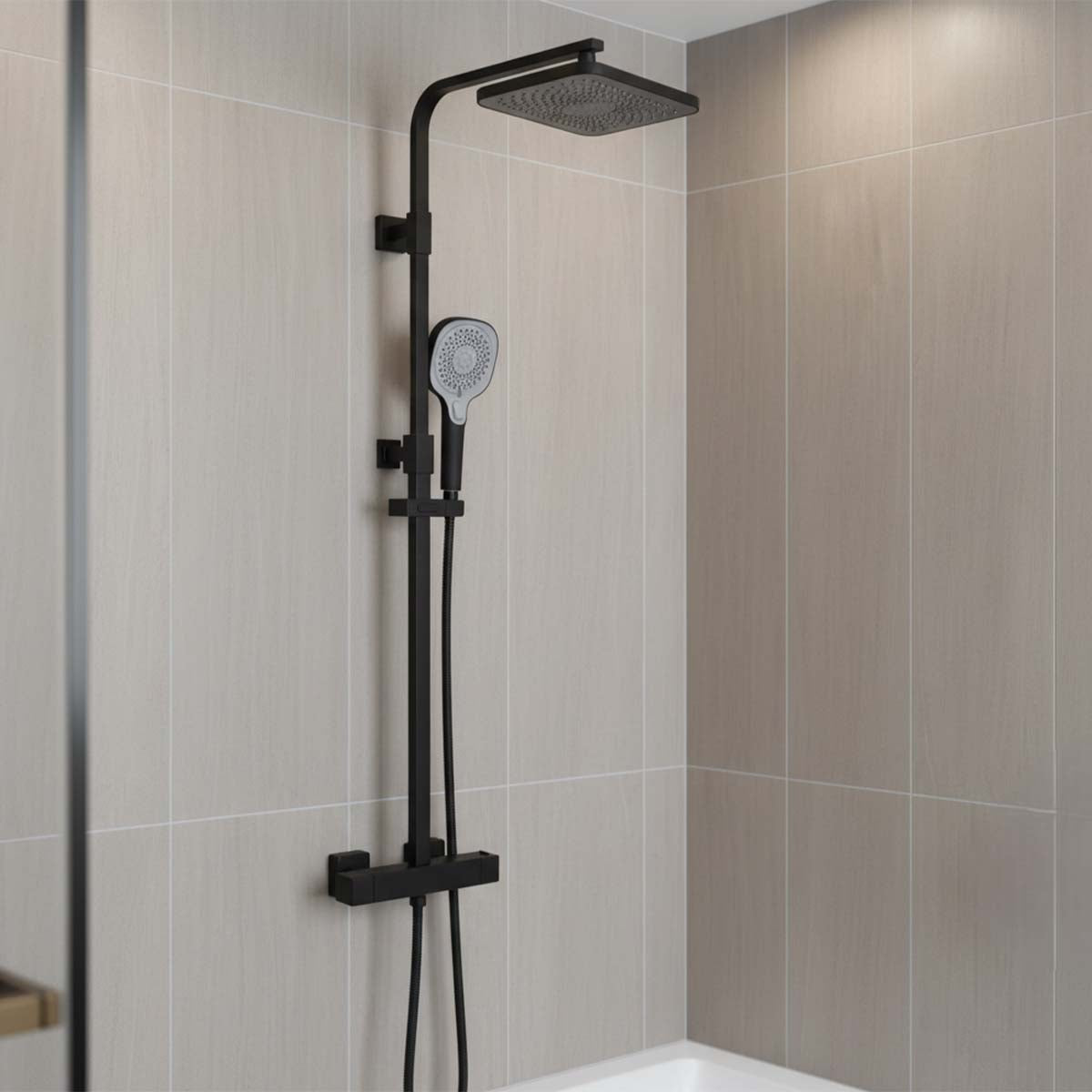 matt black concealed thermostatic shower set 2 outlets 