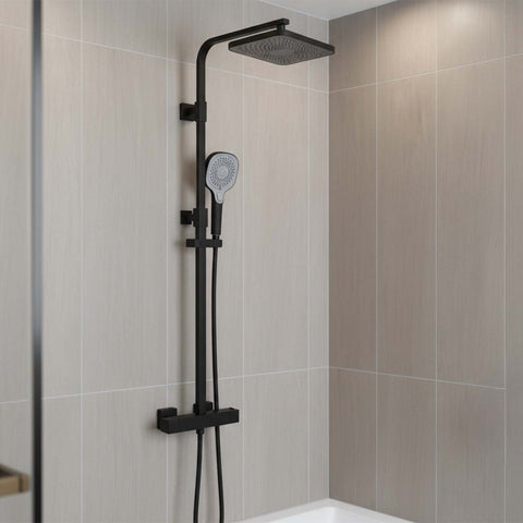 matt black concealed thermostatic shower set 2 outlets 
