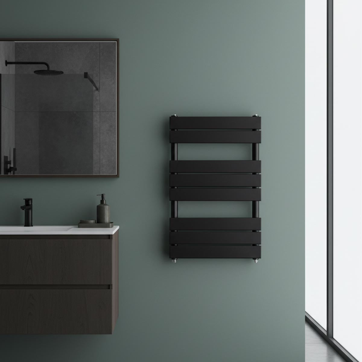 matt black flat bars towel radiator 800mm Main image