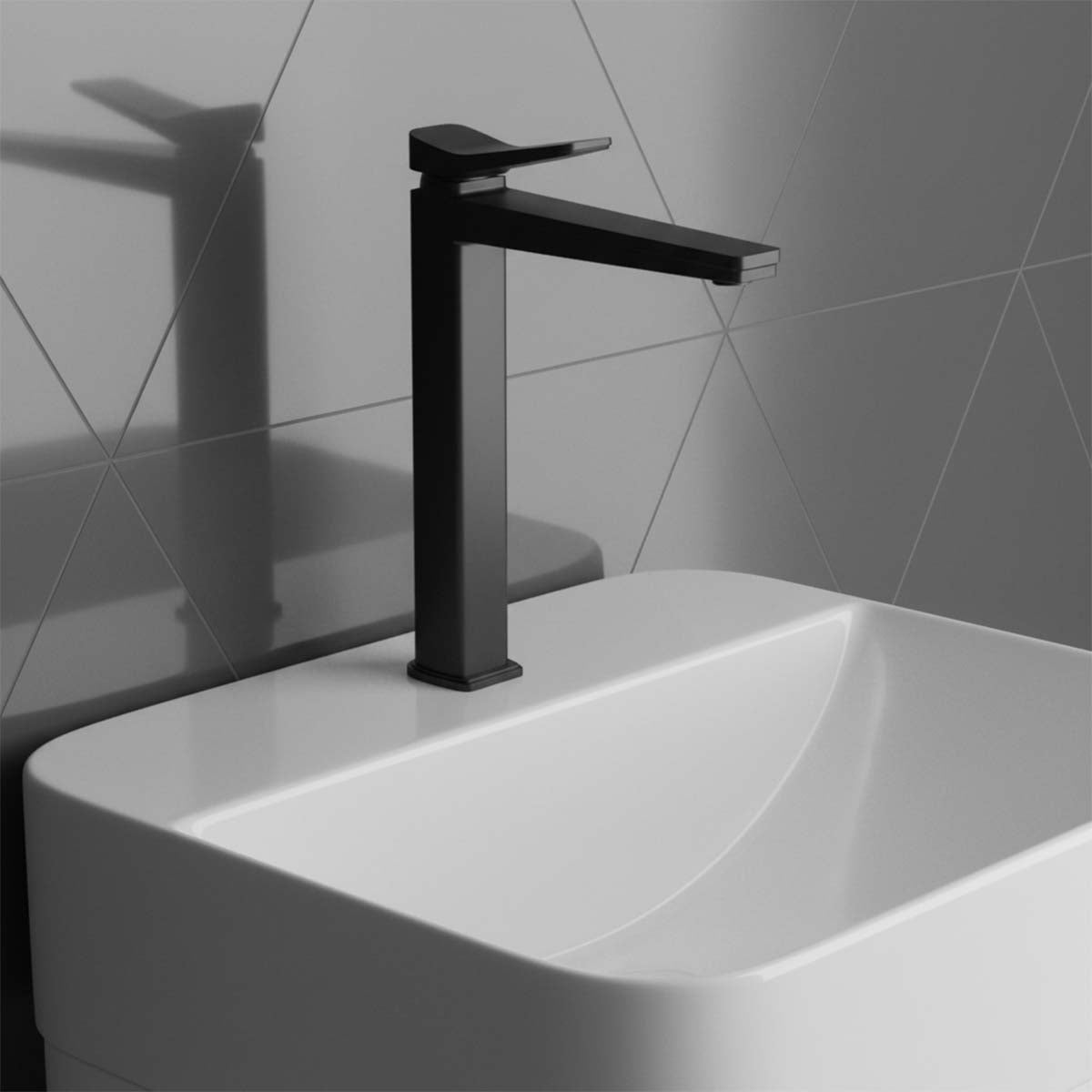 matt black high riser basin tap - deck mounted