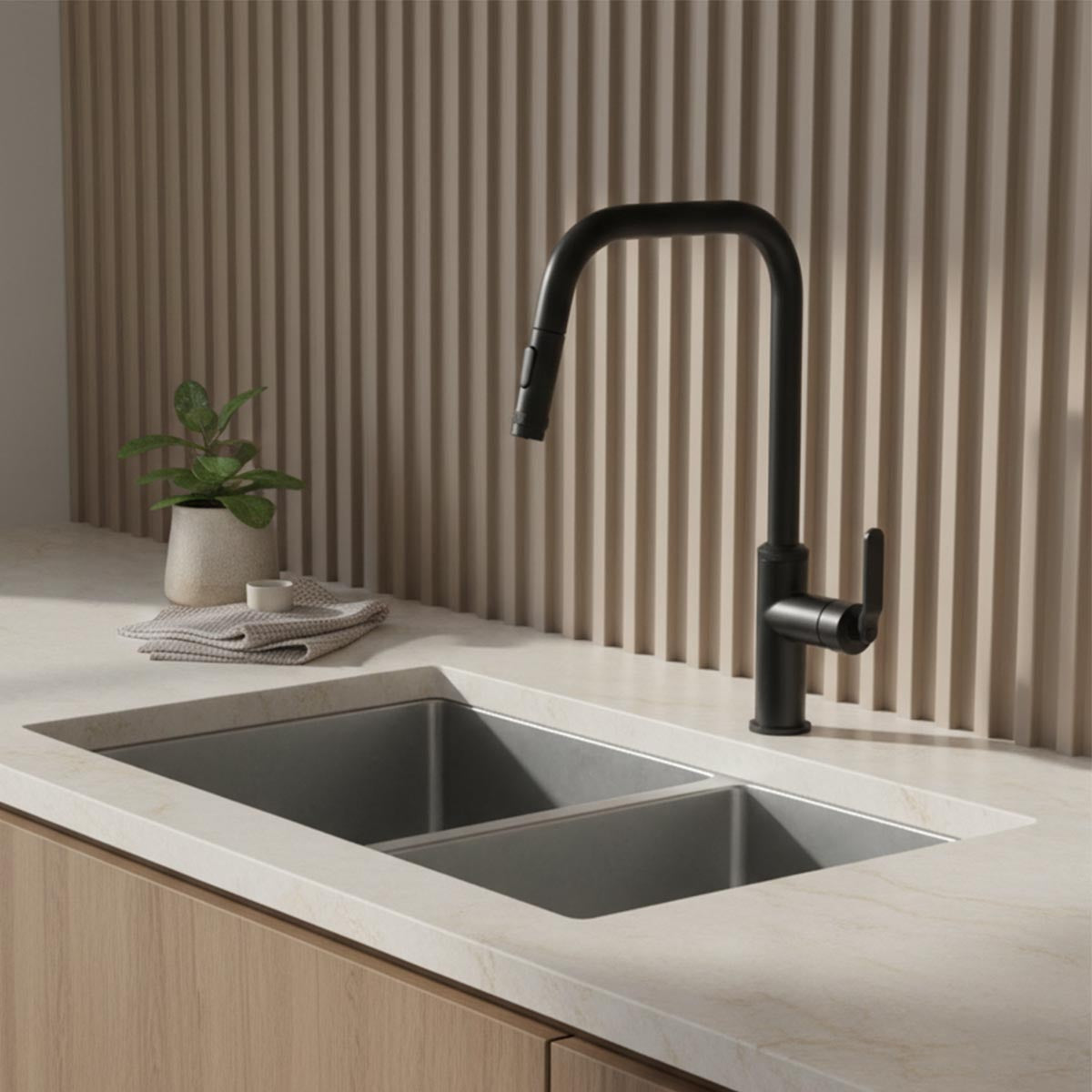 matt black kitchen tap with pull out 