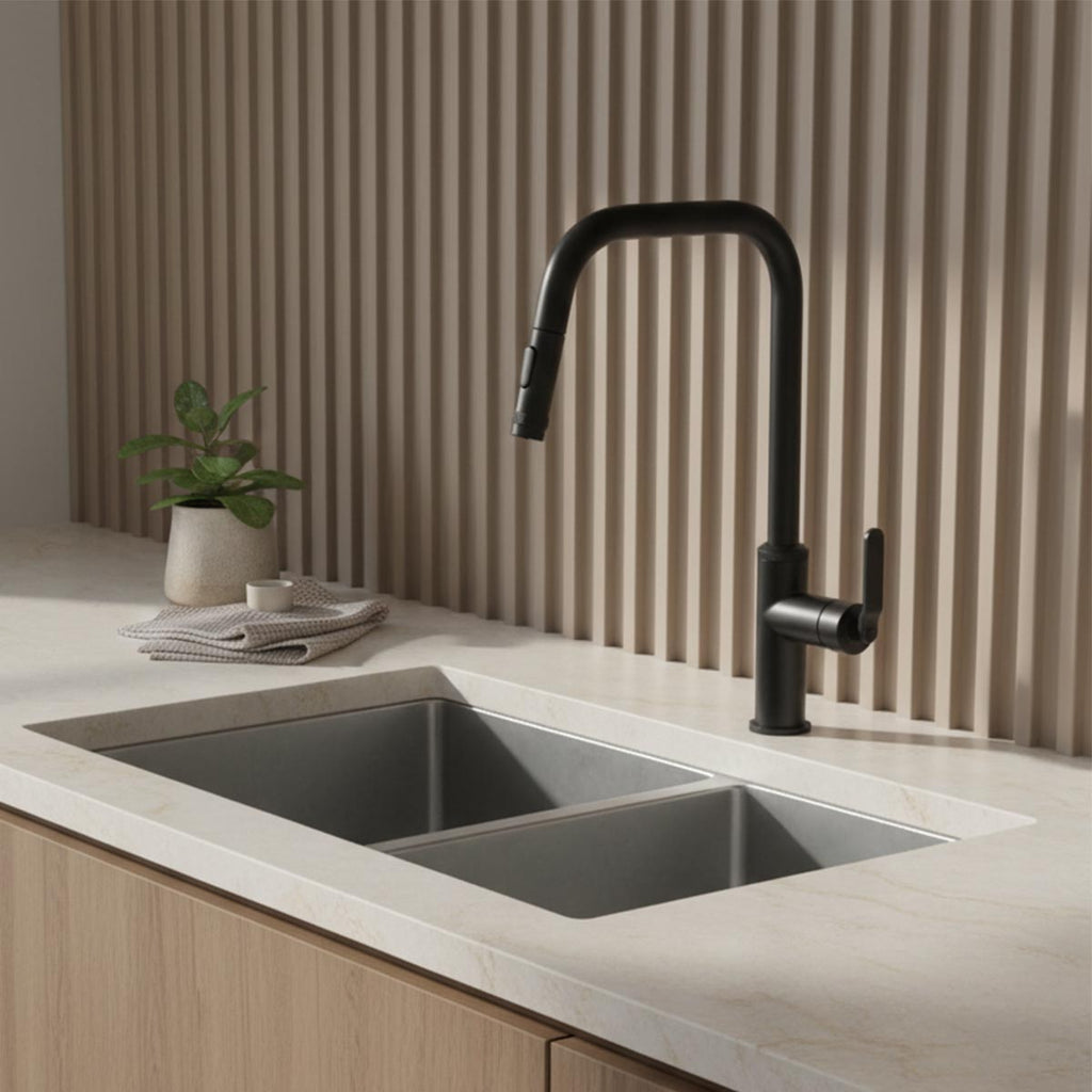 matt black kitchen tap with pull out 