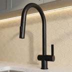 matt black kitchen tap with pull out hose and single lever 
