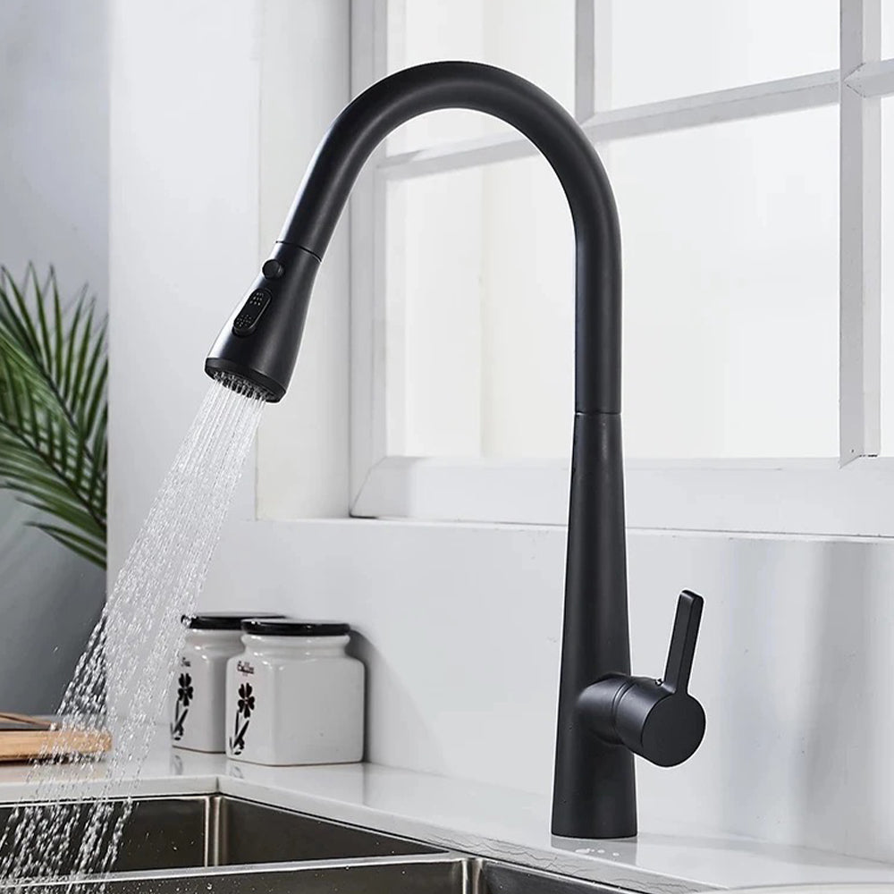 black kitchen sink tap with pull out hose