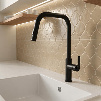 matt black kitchen tap with pull out spray  hose Main image
