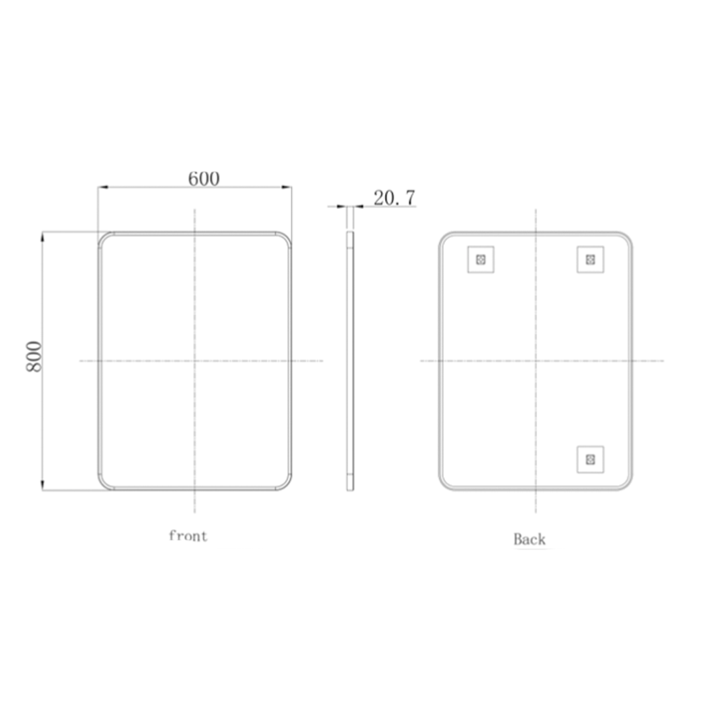 Rectangular matt black mirror without light