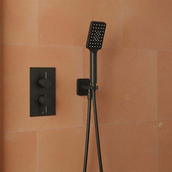 matt black multi function shower handset with hose and outlet Main image