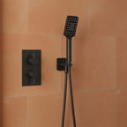 matt black multi function shower handset with hose and outlet