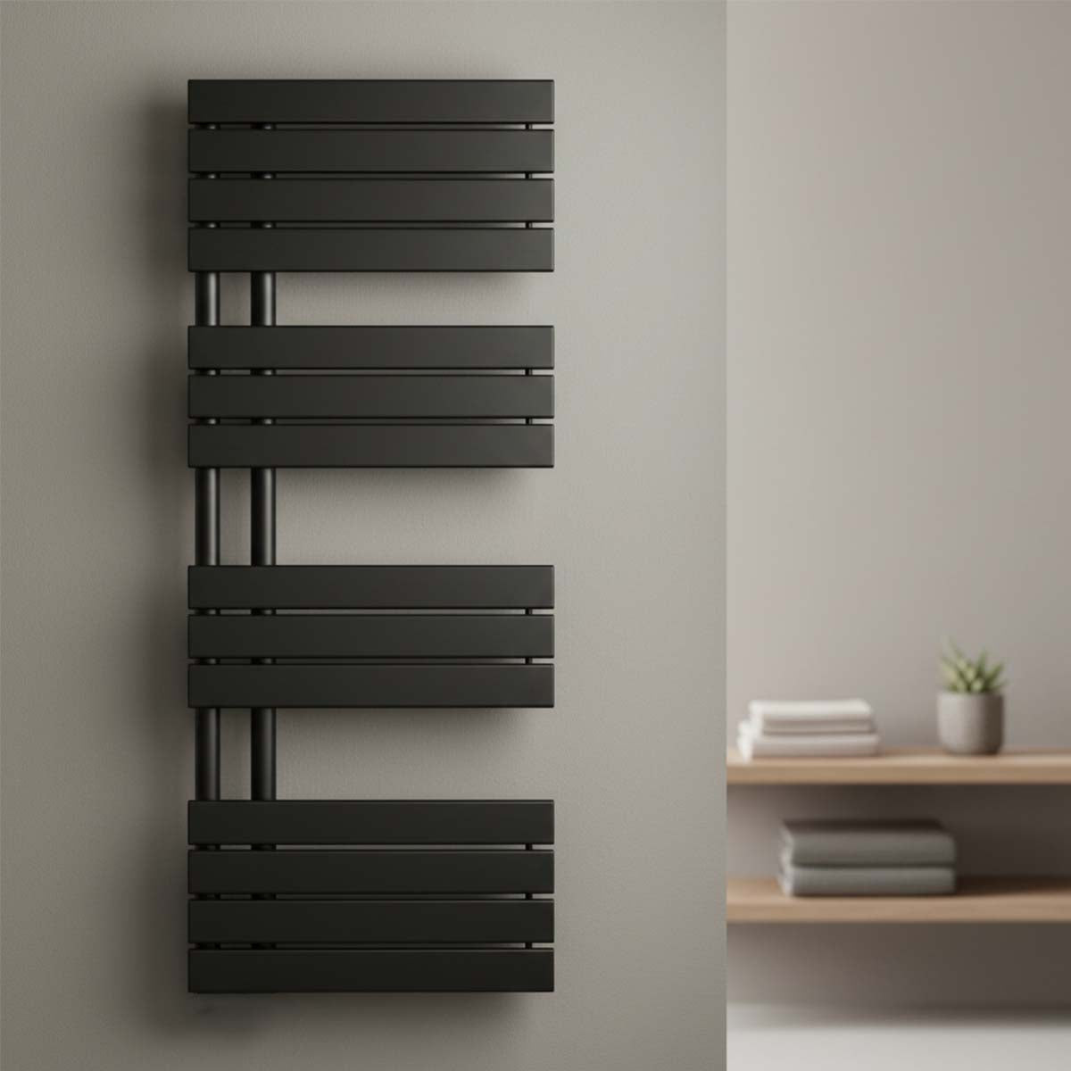 matt black tall bathroom radiator dual fuel Main image