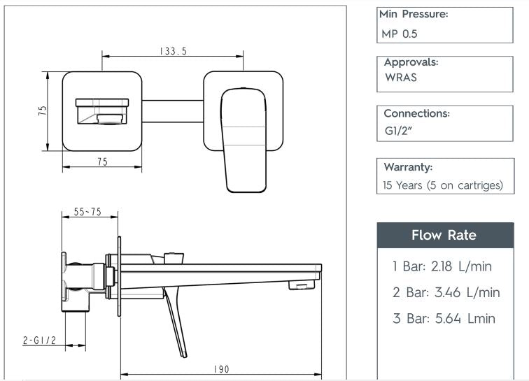 Matt black wall mounted basin tap details