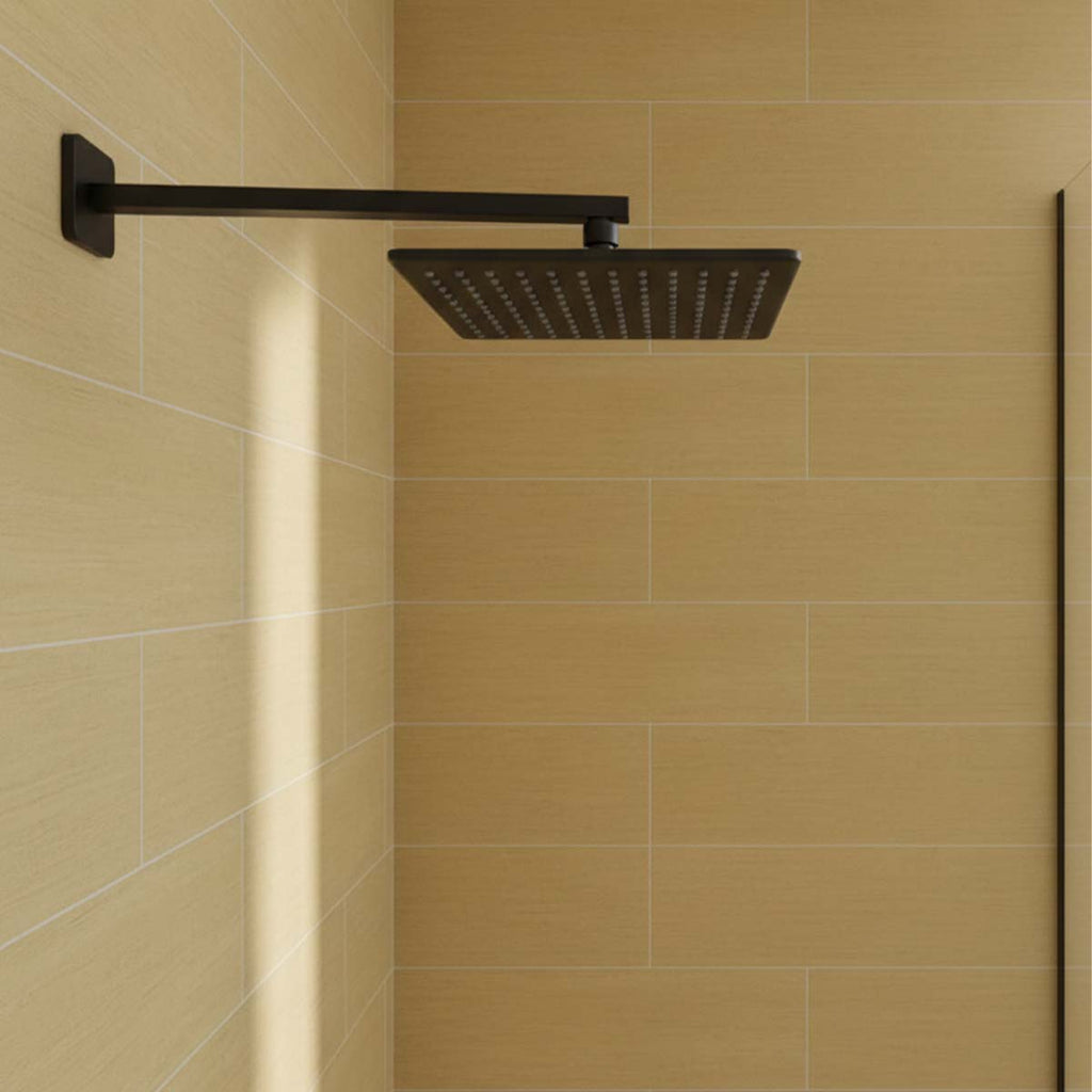 matt black wall mounted square long shower arm -380mm
