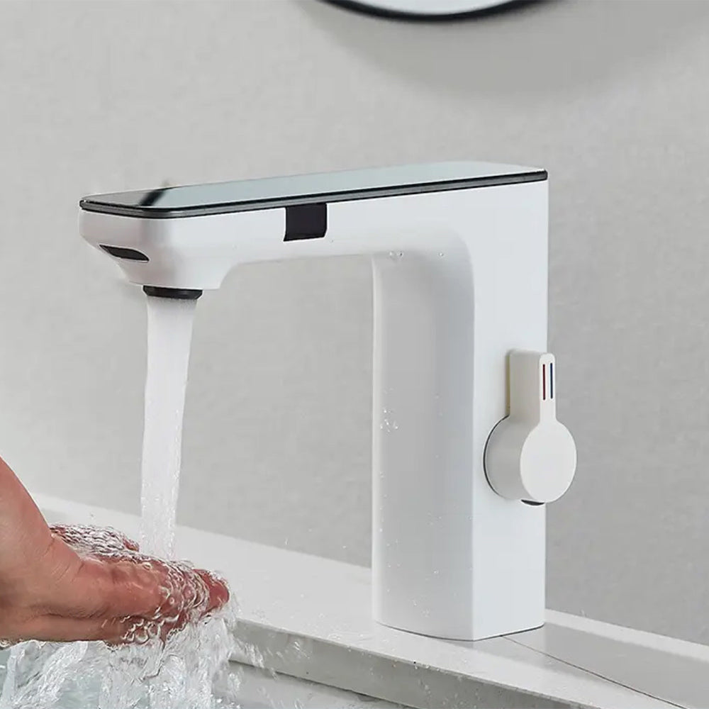 white touchless tap for basin