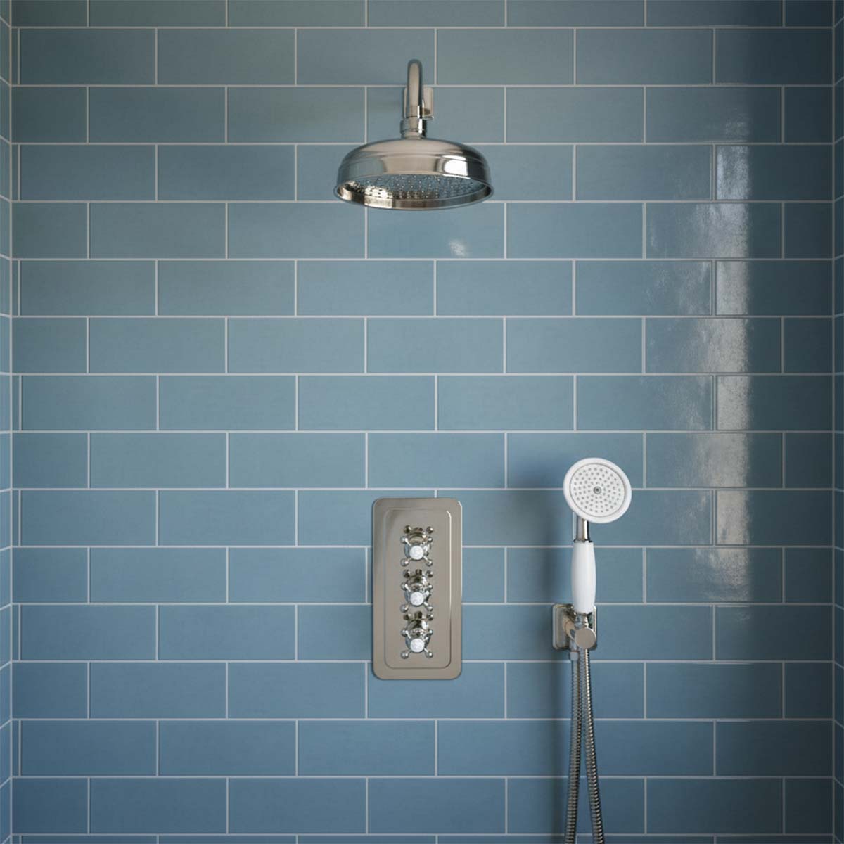 nickel shower head and arm set 