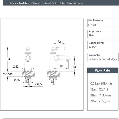 nickel single lever basin tap -technical