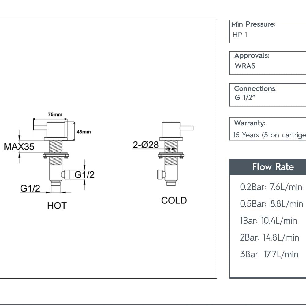 Stop Valves Deck Mounted - Brushed Bronze Secondary image
