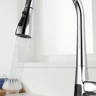 Pull Out Kitchen Tap with Single Lever and Temperature Display - Chrome Secondary image