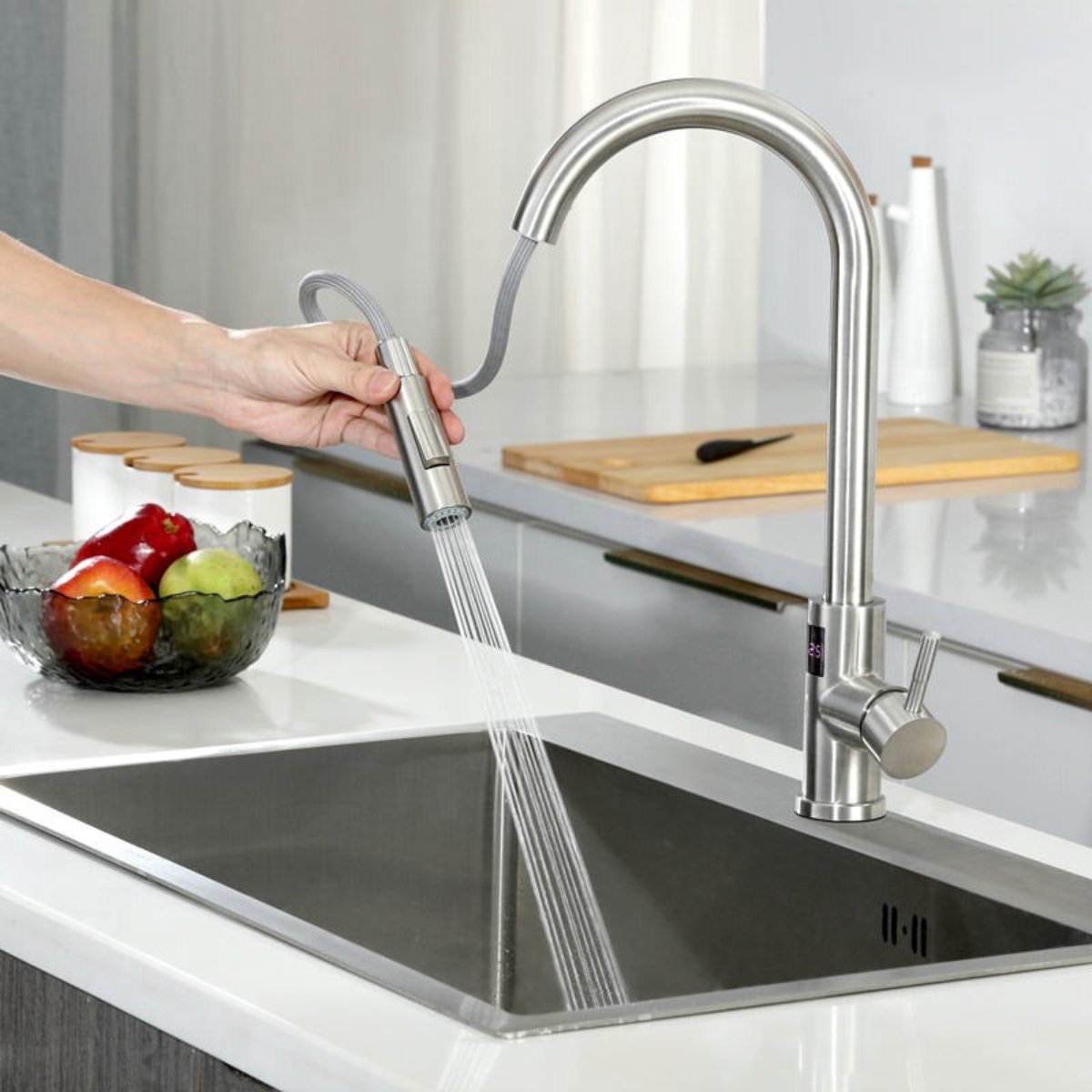 brushed nickel kitchen tap Main image