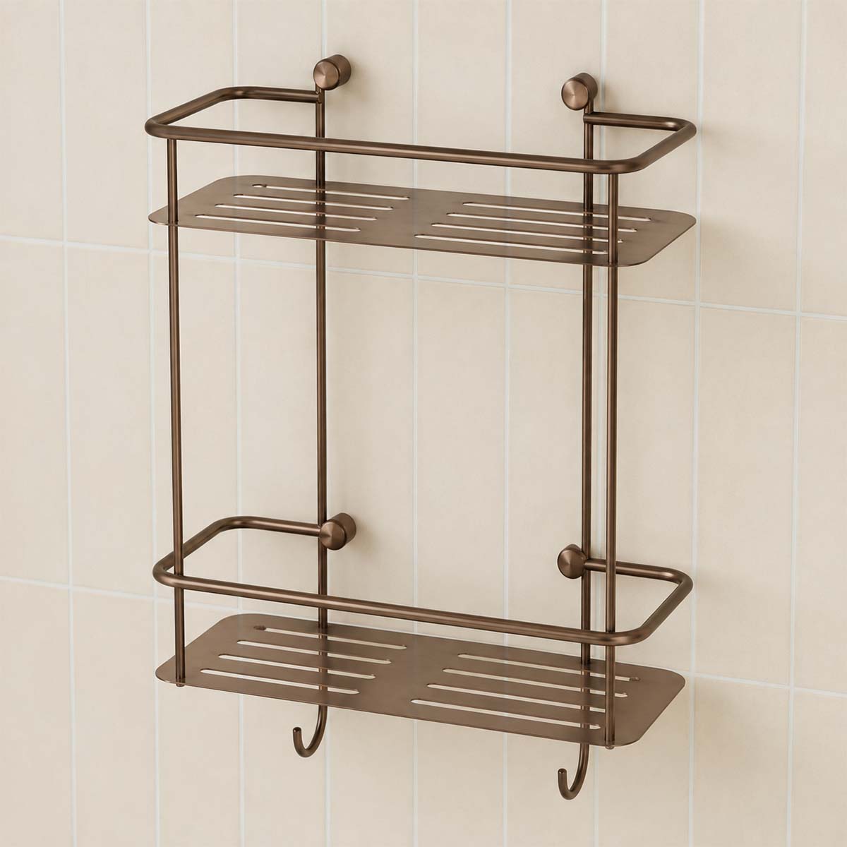 pure brushed bronze duble tier shower caddy