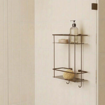 Brushed Bronze Double Tier Square Shower Basket with Hooks Secondary image