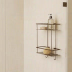 pure brushed bronze duble tier shower caddy with hanging hooks