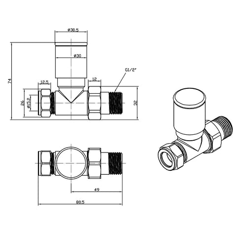 radiator valves Technical Drawing-Tapron