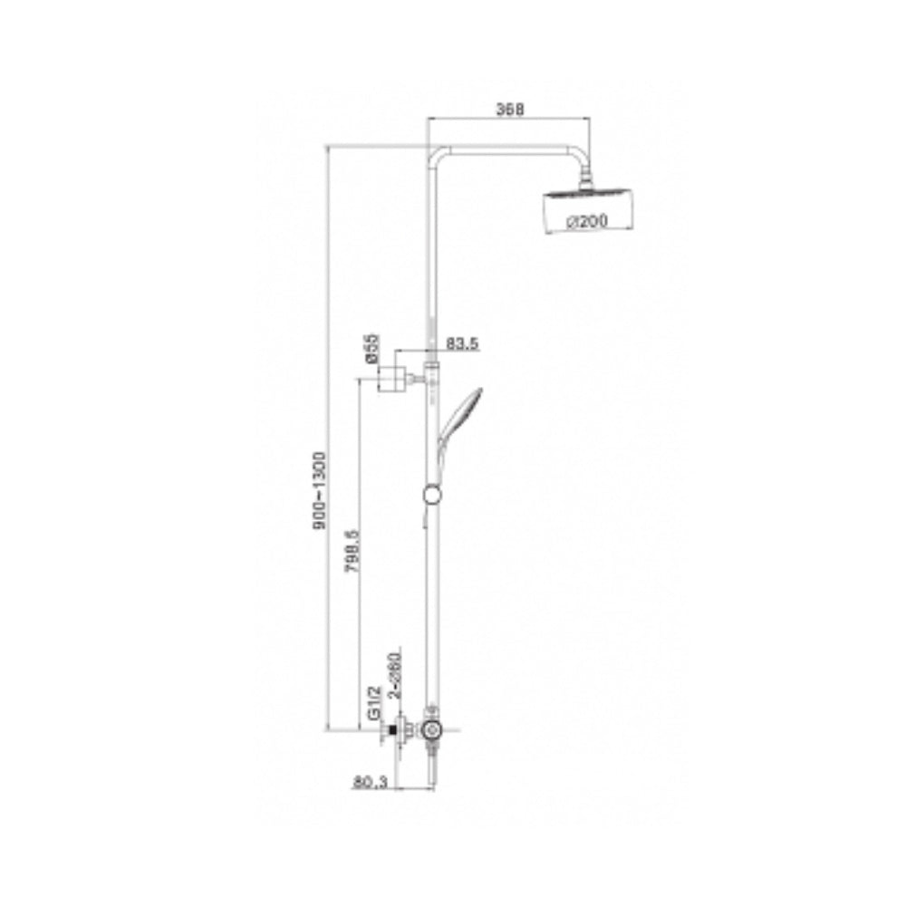 Matt black thermostatic shower with 2 outlets