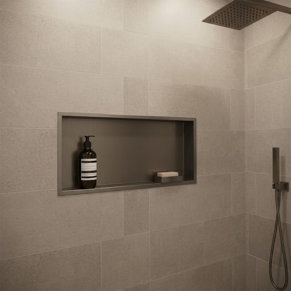 rectangular black shower niche 600mm x 300mm