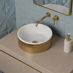 round ceramic vanity counter top basin brushed brass 