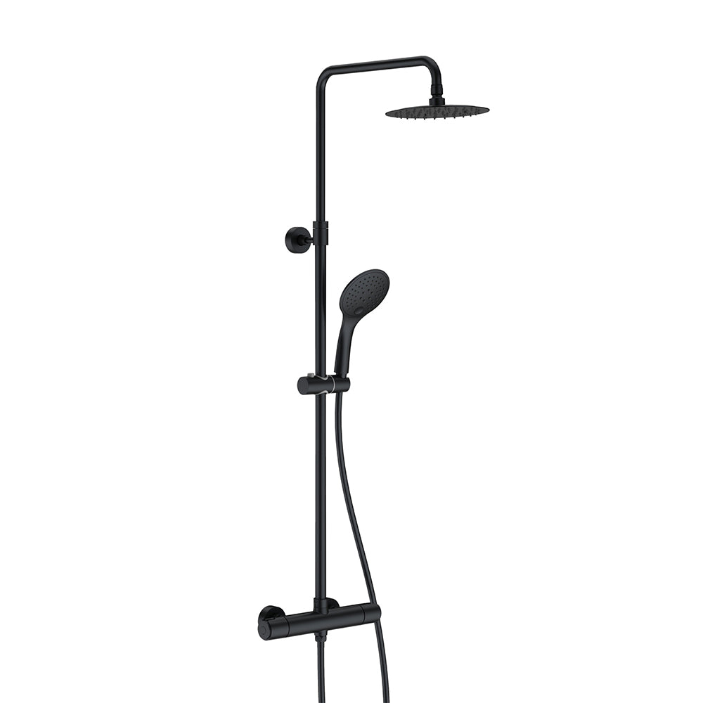 Black Cool Touch Thermostatic Bar Valve with Adjustable Riser and Shower Kit - Dual Outlet