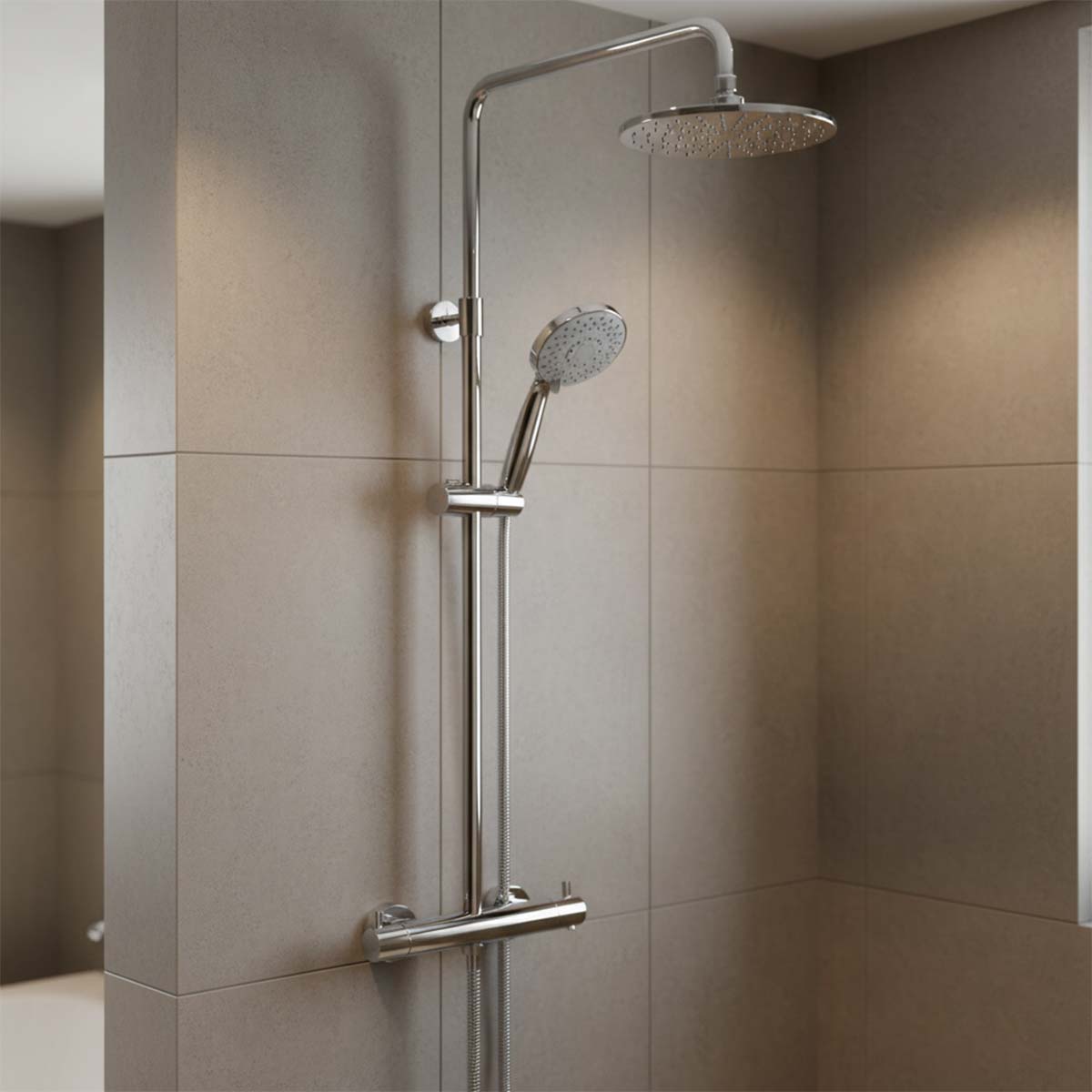 shower riser with shower head and handheld shower