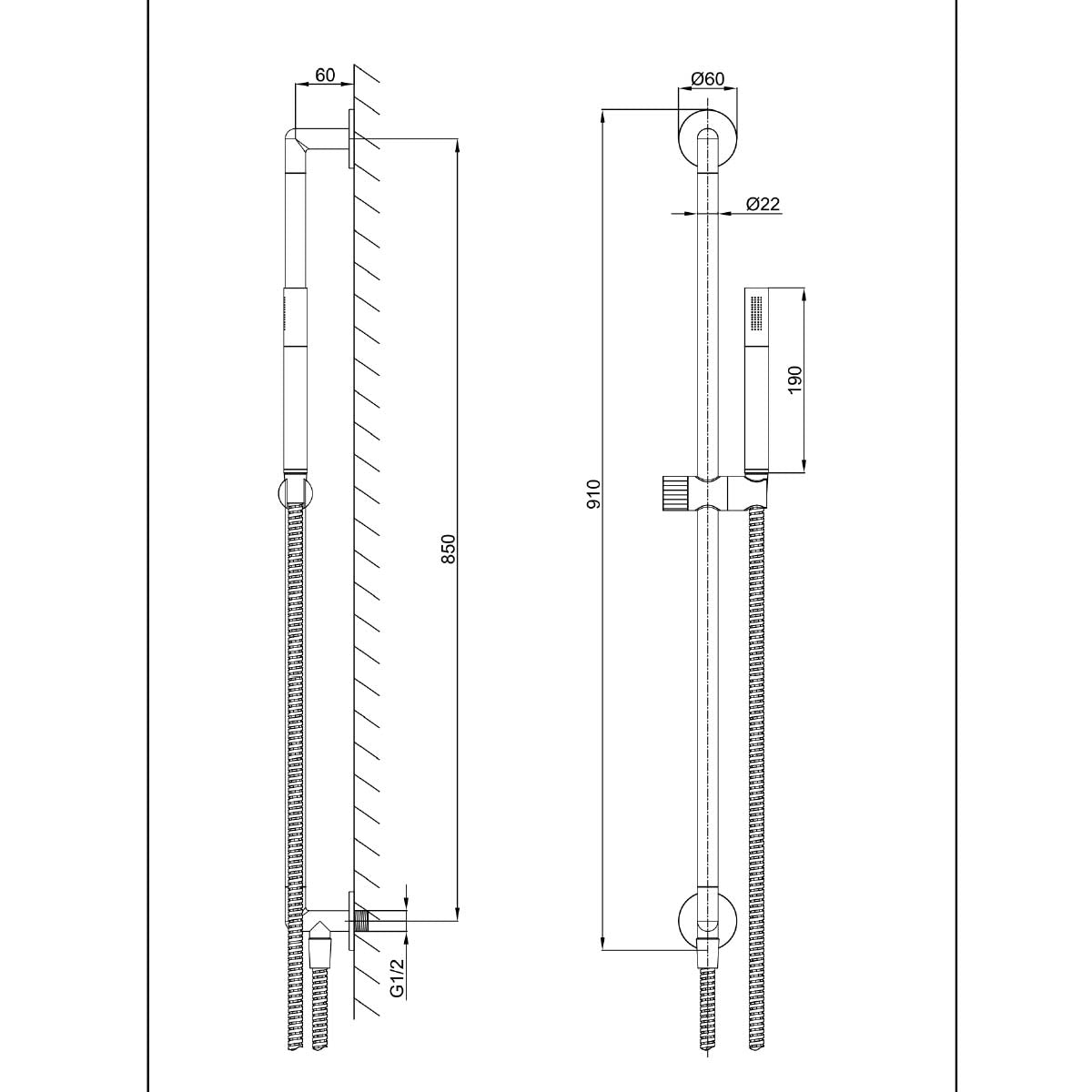 shower slide rail with slim handset and outlet 