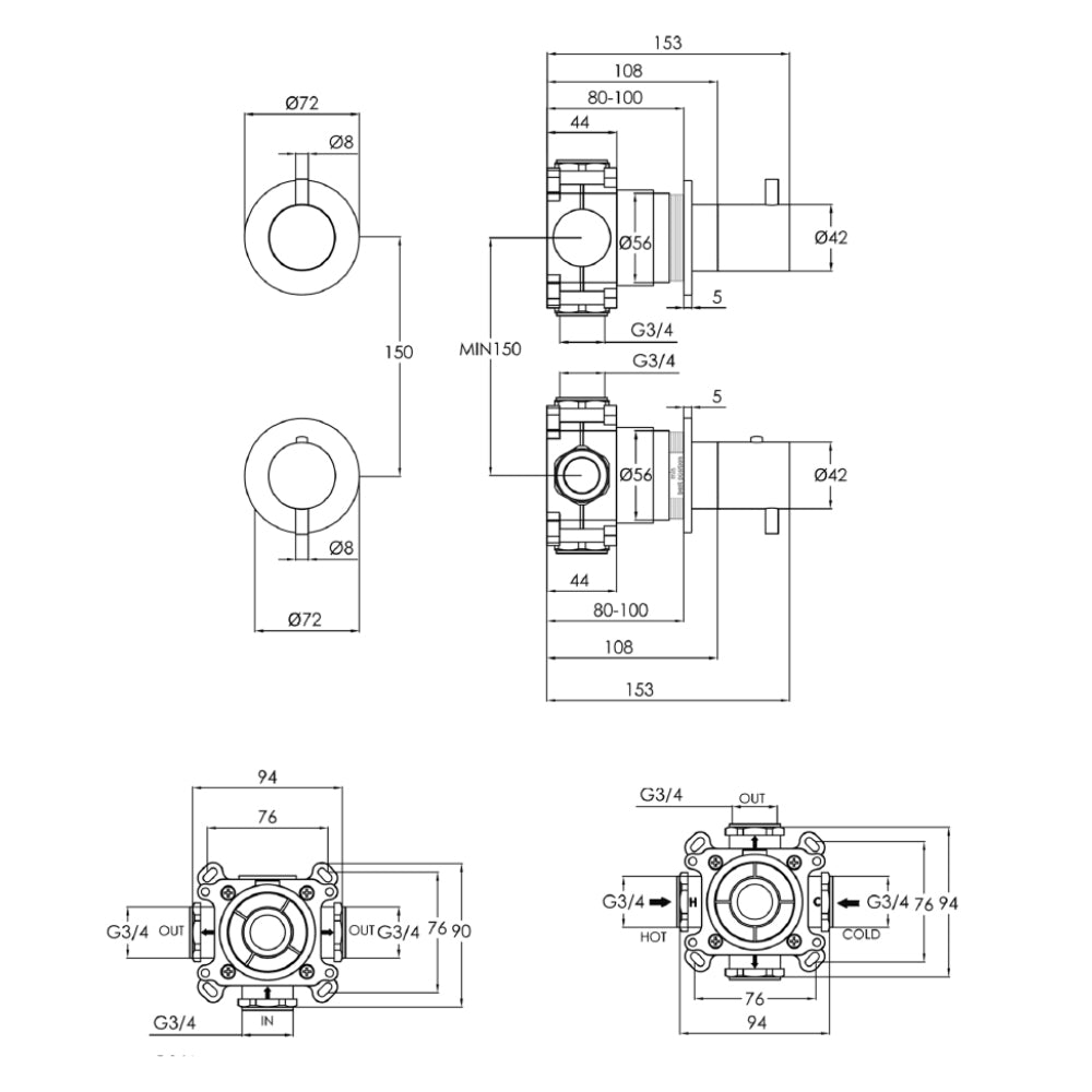 Brushed Brass shower valve Tapron UK