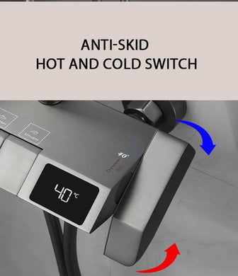 Exposed Shower Mixer with Square Handset and Temperature Display - Black Secondary image