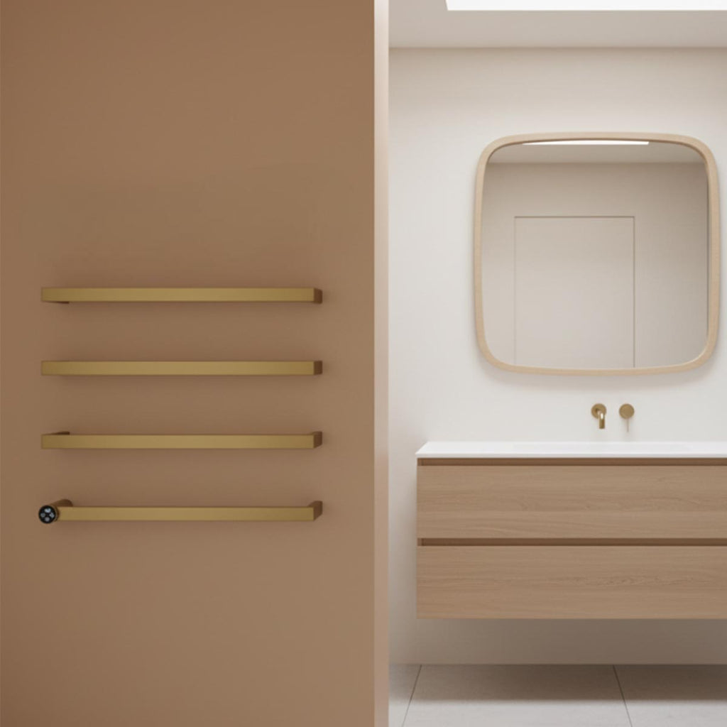single bar heated towel rail brushed brass
