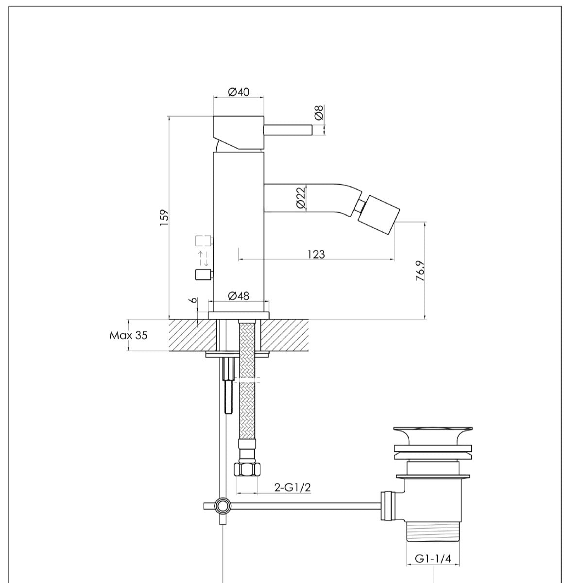 single lever toilet bidet tap technical details