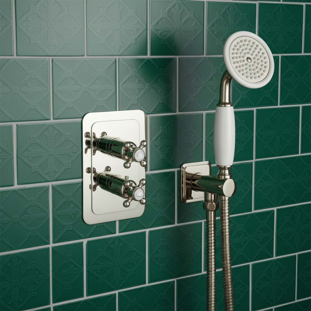 Traditional single outlet concealed thermostatic shower valve - nickel 