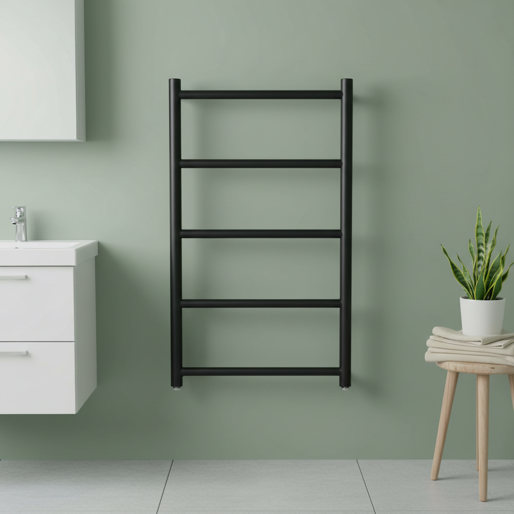 matt black towel rail radiator  Main image