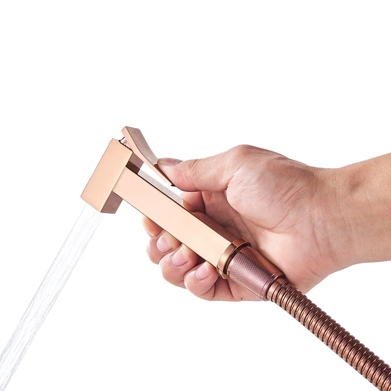 Square Rose Gold Hot and Cold Douche Shower Kit with Handset, Hose & Wall Bracket Secondary image