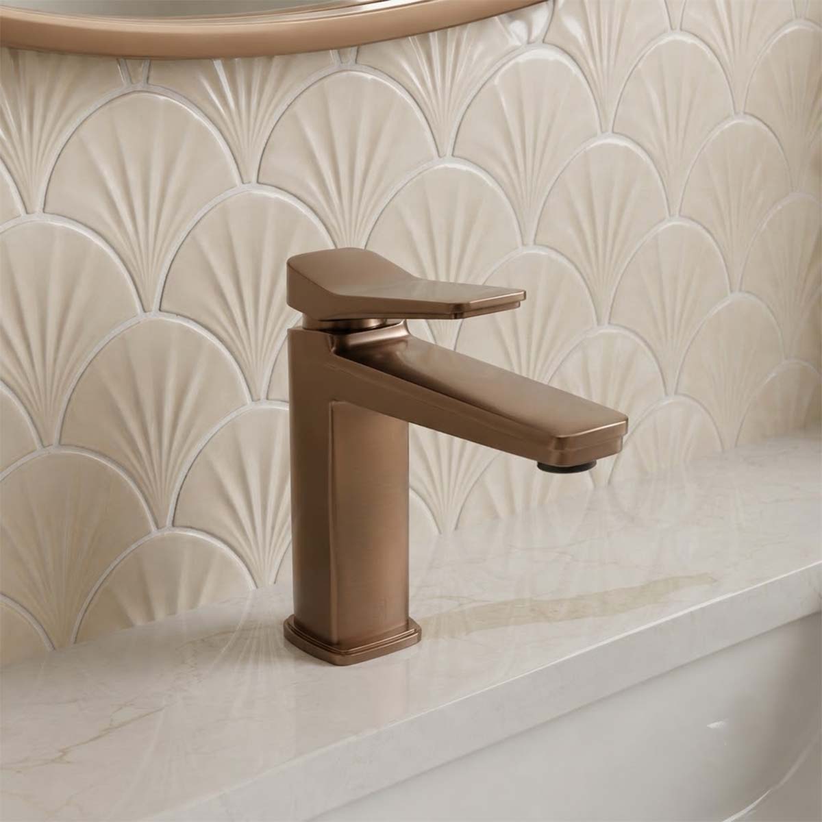 brushed bronze square basin tap